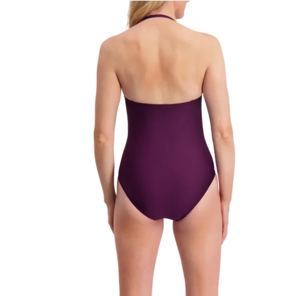DKNY Womens Purple Ruched One‎ Piece Swimsuit Tummy Control Large NWOT - Picture 2 of 7